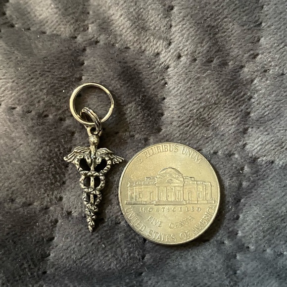 Sterling Silver Medical Staff Caduceus Charm - Picture 2 of 3